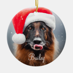 Personalised German Shepherd Santa Ceramic Tree Decoration