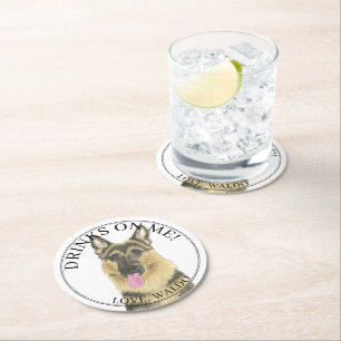 Personalised German Shepherd Wedding Round Paper Coaster