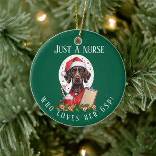 Personalised German Shorthaired Pointer Nurse Chri Ceramic Tree Decoration