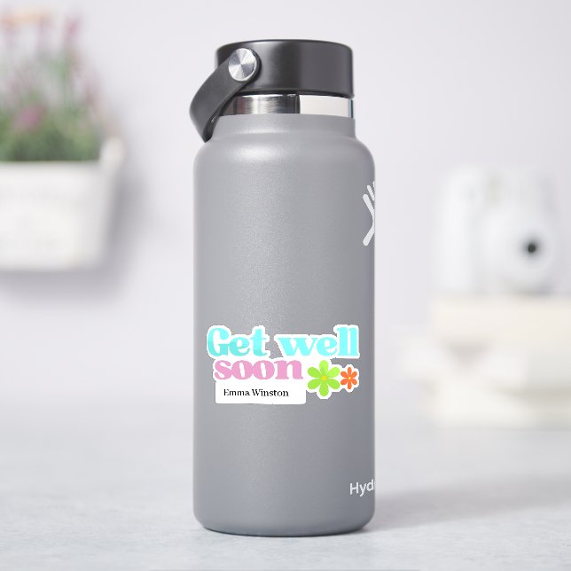 Personalised get well soon message floral white (HydroFlask)