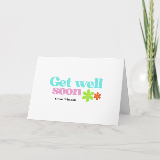 Personalised get well soon message floral white thank you card (Front)