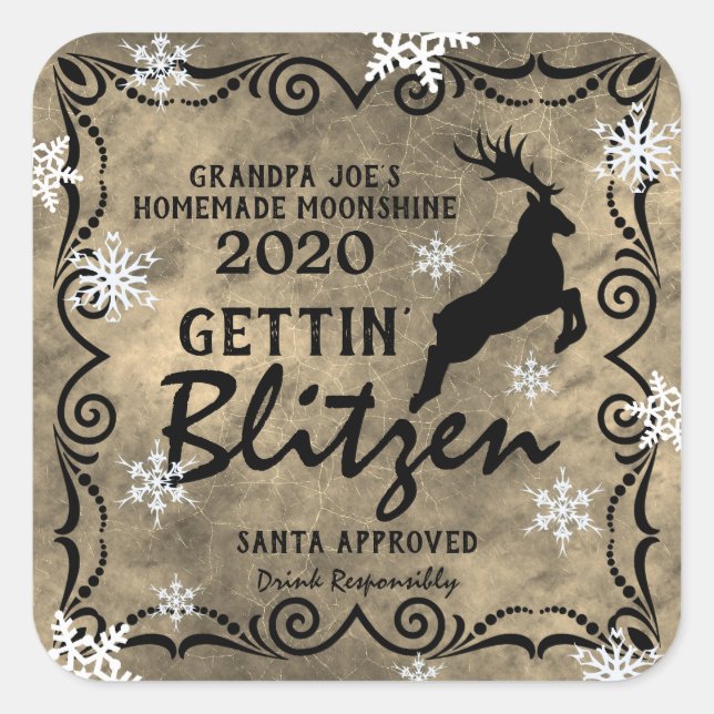Personalised "Gettin' Blitzen" Homemade Moonshine Square Sticker (Front)