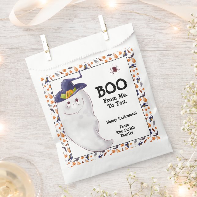 Personalised Ghost Happy Halloween Favour Bags (Clipped)