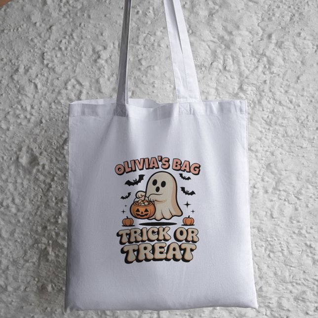 Personalised Ghost Trick or Treat Retro Hallooween Tote Bag (Creator Uploaded)