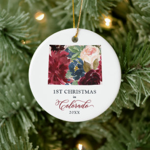 Personalised Gift 1st Christmas In Colorado State Ceramic Tree Decoration