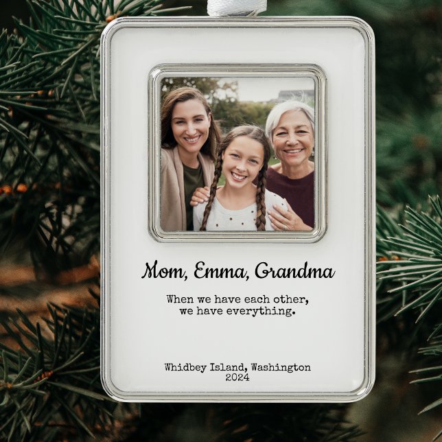 Personalised Gift for Grandparents Silver Plated Framed Ornament (Family Vacation Grandma Photo Keepsake Christmas Ornament.)