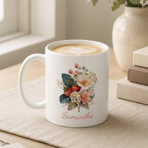 Personalised Gift for Her Berry Floral Name Coffee Mug