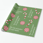 Personalised Gift From Santa Christmas Candy Green Wrapping Paper<br><div class="desc">Personalised gift from Santa in green,  red and white.</div>