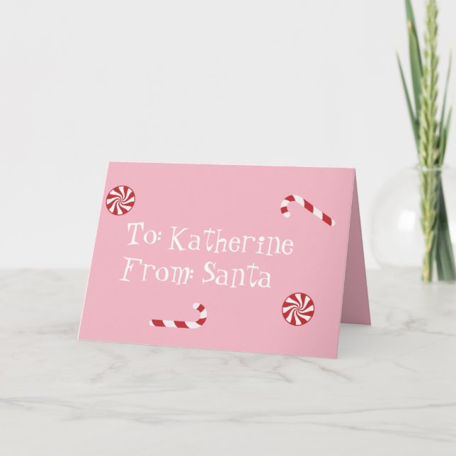 Personalised Gift From Santa Christmas Candy Pink Card (Front)