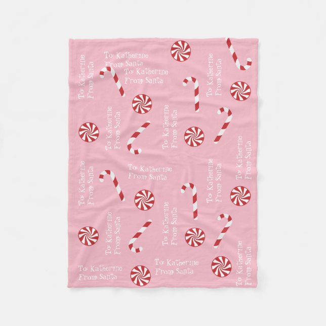 Personalised Gift From Santa Christmas Candy Pink Fleece Blanket (Front)