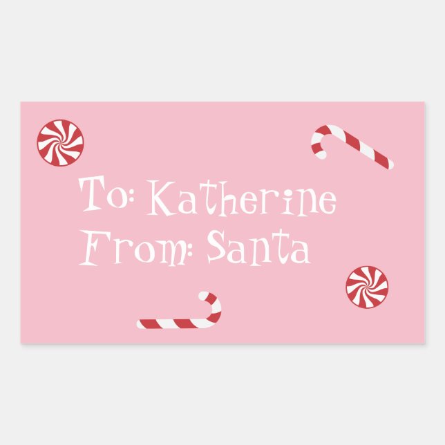 Personalised Gift From Santa Christmas Candy Pink Rectangular Sticker (Front)