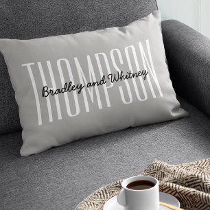 Personalised Gift Modern Grey Family Name Lumbar Cushion