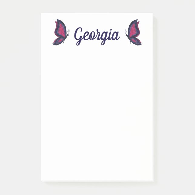 Personalised gift, name butterfly wings post-it notes (Front)