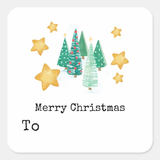 Personalised Gift Name - Christmas Tree Square Sticker (Front)