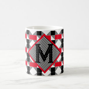 Personalised Gift Red Black Geometric Monogram Coffee Mug
