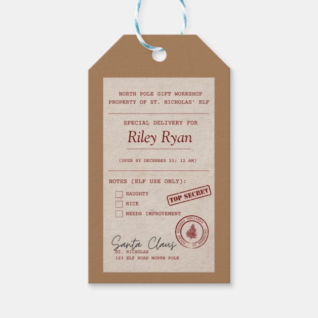 Personalised Gift Tag From Santa (Front)