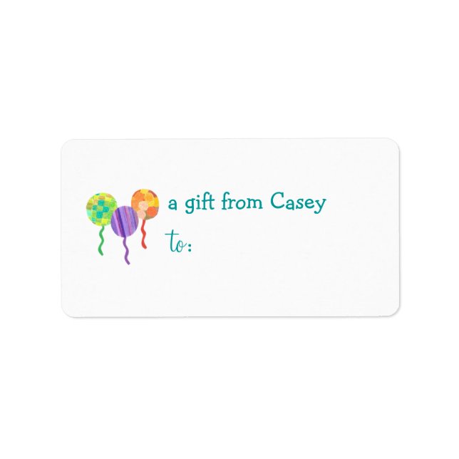 Personalised gift tag label -- balloon (Front)