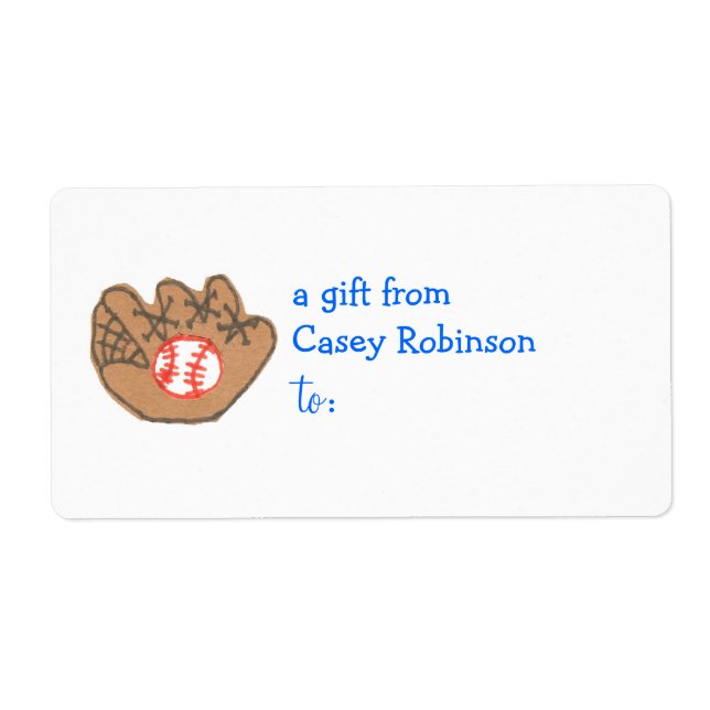 Personalised gift tag label -- baseball theme (Front)