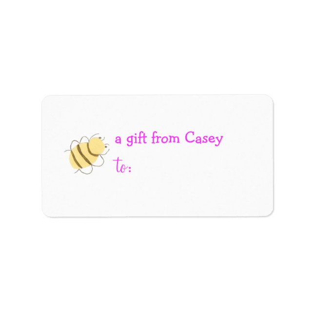 Personalised gift tag label -- bee theme (Front)