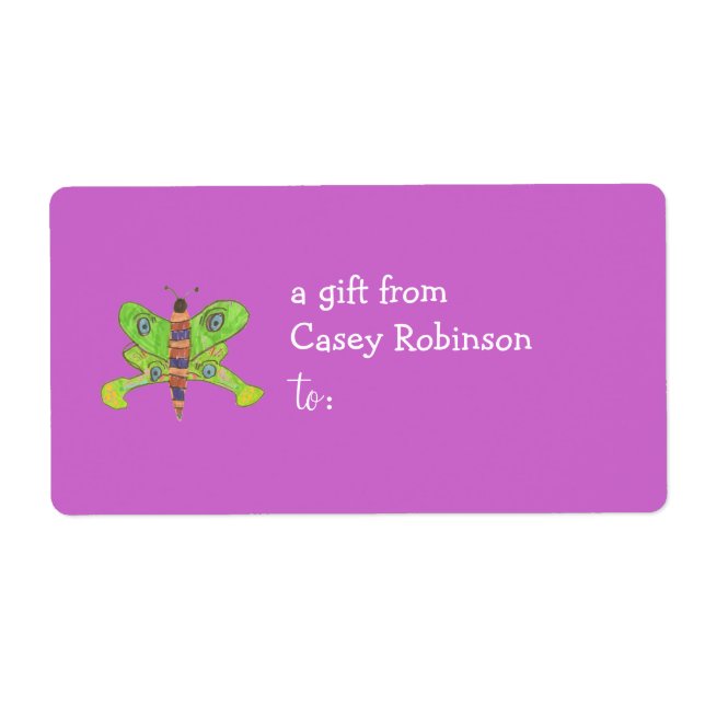 Personalised gift tag label -- butterfly theme (Front)