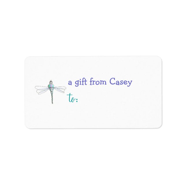 Personalised gift tag label -- dragonfly theme (Front)