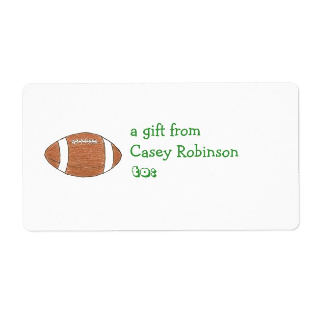 Personalised gift tag label -- football theme (Front)