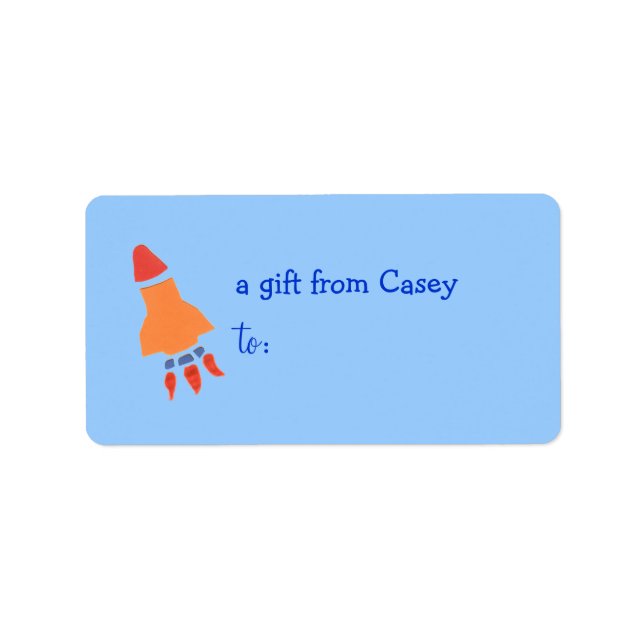 Personalised gift tag label -- rocket theme (Front)