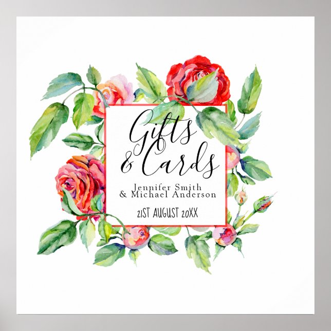 Personalised Gifts Cards Red Roses Wedding Sign (Front)