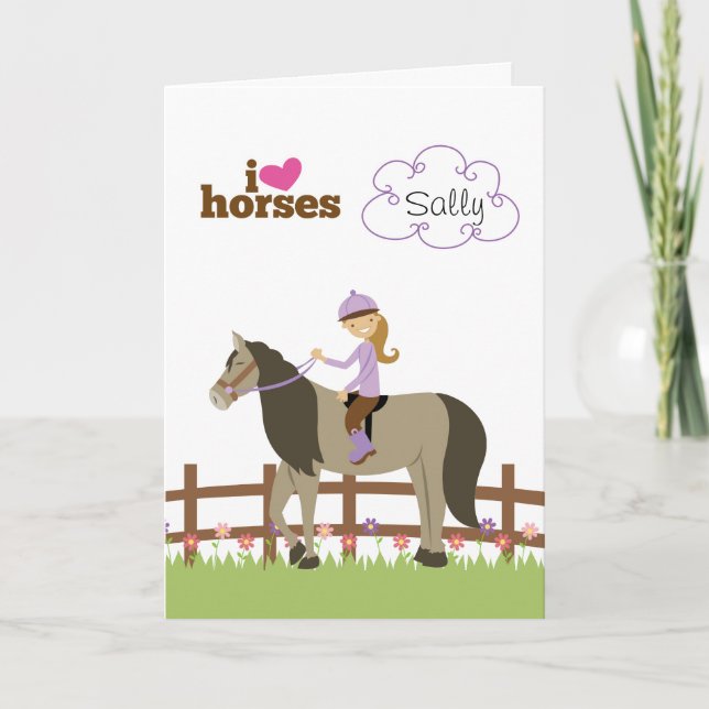 Personalised gifts for girls - I heart love horses Holiday Card (Front)