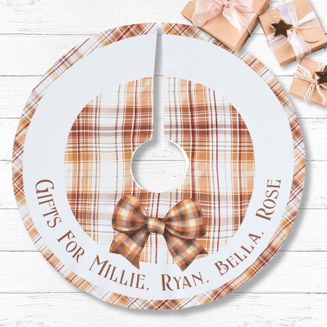 Personalised Gifts For Kid Name Boho Natural Plaid Brushed Polyester Tree Skirt ( Personalized Gifts For Kid Name Boho Natural Plaid Brushed Tree Skirt orange brown natural farm lux)