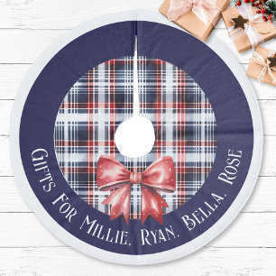 Personalised Gifts For Kids Name Navy Red Plaid Fleece Tree Skirt