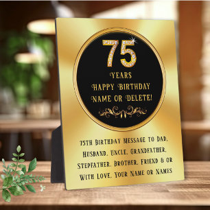Personalised, Gifts for Man's 75th Birthday, Gold Plaque