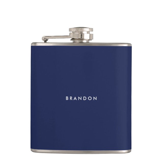 Personalised Gifts For Men Navy Blue Hip Flask (Front)