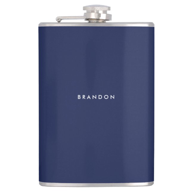 Personalised Gifts For Men Navy Blue Hip Flask 8oz (Front)