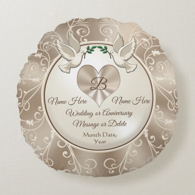 Personalised Gifts for Newlyweds, Anniversary Round Cushion (Front)