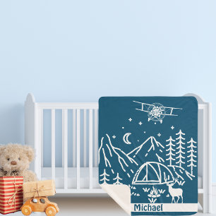 Personalised Gifts Woodland Mountain Aeroplane Sherpa Blanket