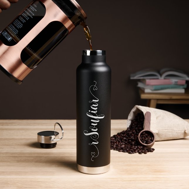Personalised Gifts Your Name Script Black Wedding Water Bottle (Coffee)