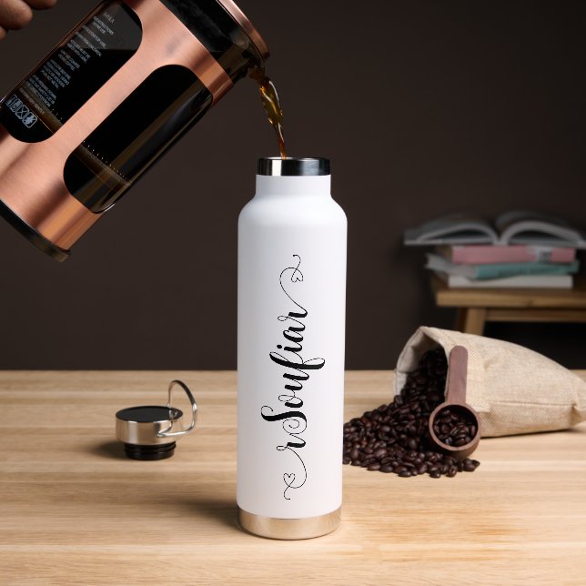 Personalised Gifts Your Name Script Black Wedding Water Bottle (Coffee)