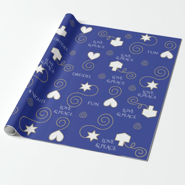 Personalised Giftwrap Dreidels & Hearts 2 Wrapping Paper (Unrolled)