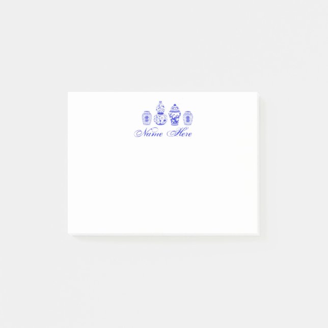 Personalised Ginger Jar Blue  White Sticky Notes (Front)