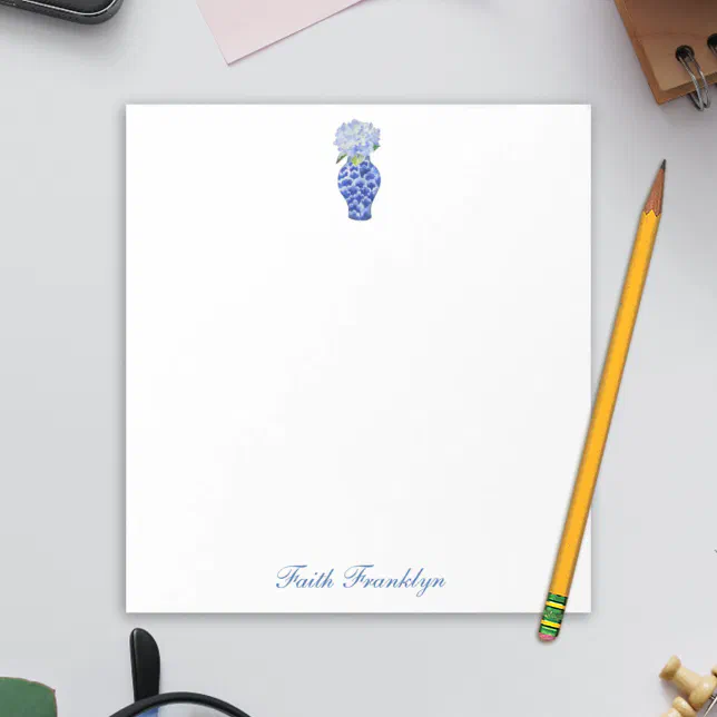 Personalised Ginger Jar Watercolor Hydrangea Notepad | Zazzle