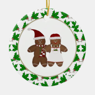 Personalised Gingerbead Couple with Holly Ornament