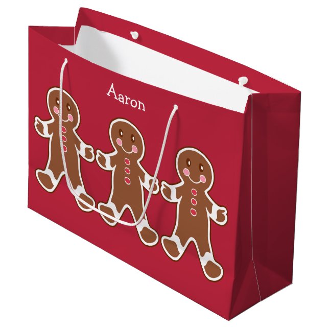 Personalised Gingerbread Boys Christmas Gift Bag (Front Angled)