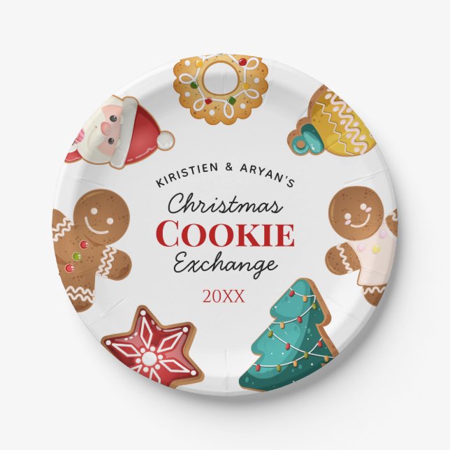 Personalised Gingerbread Christmas Cookie Exchange Paper Plate (Front)