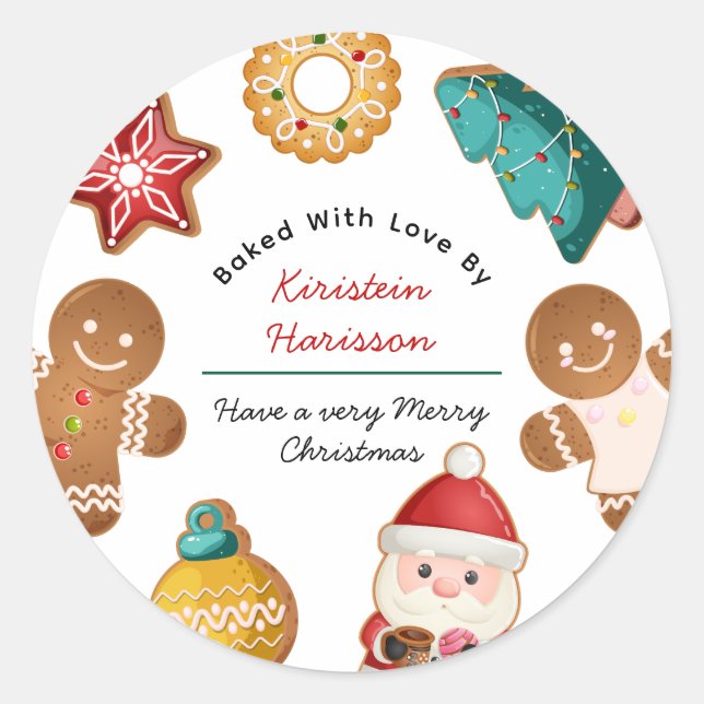 Personalised Gingerbread Christmas Cookies Baking Classic Round Sticker (Front)