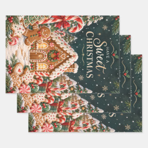 Personalised Gingerbread Christmas with Candy,cake Wrapping Paper Sheet