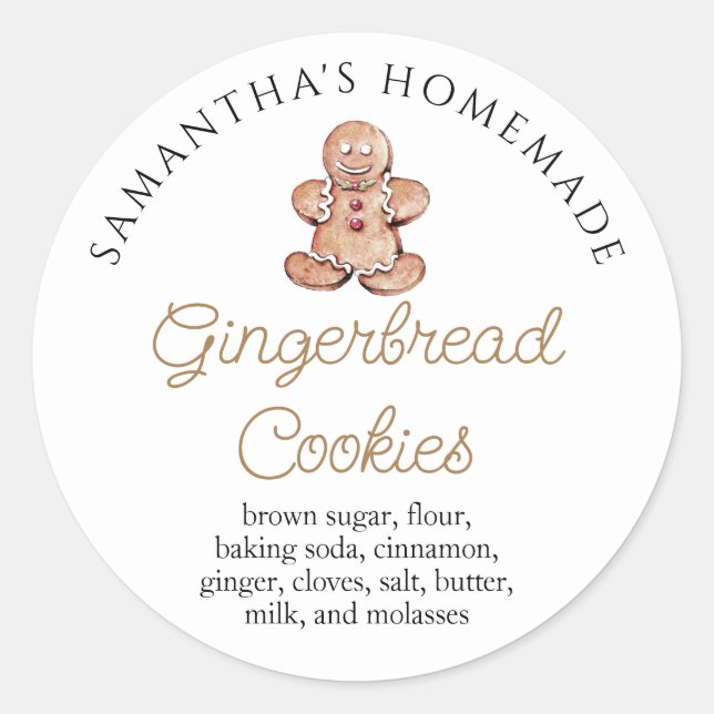 Personalised Gingerbread Cookies Bakery Classic Round Sticker (Front)