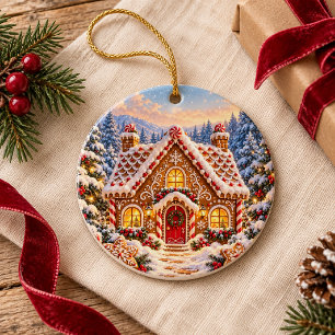 Personalised Gingerbread Cottage Christmas Ceramic Tree Decoration