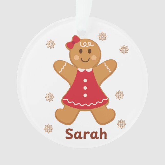 Personalised Gingerbread girl Acrylic Ornament (Front)