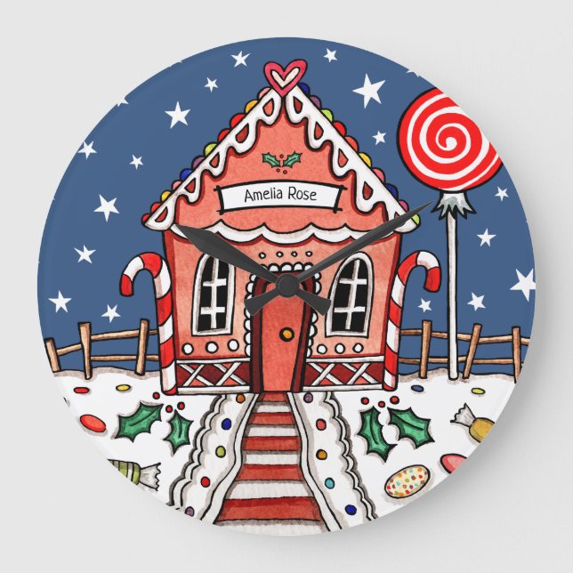 Personalised Gingerbread House Acrylic Clock (Front)